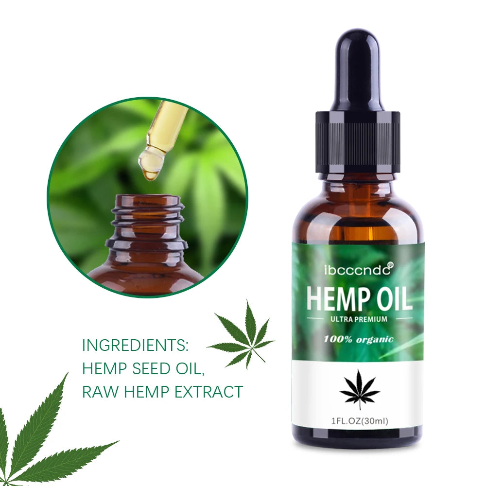 30ml 100% Organic Hemp Oil 2000mg Bio-active Hemp Seeds Oil Extract Drop for Pain Relief Reduce Anxiety Better Sleep Essence
