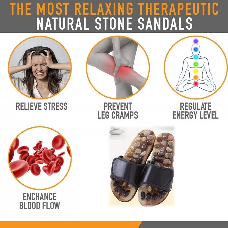 Acupressure Massage Slippers with Natural Stone, Therapeutic Reflexology Sandals for Foot Acupoint Massage Shiatsu Arch Pain