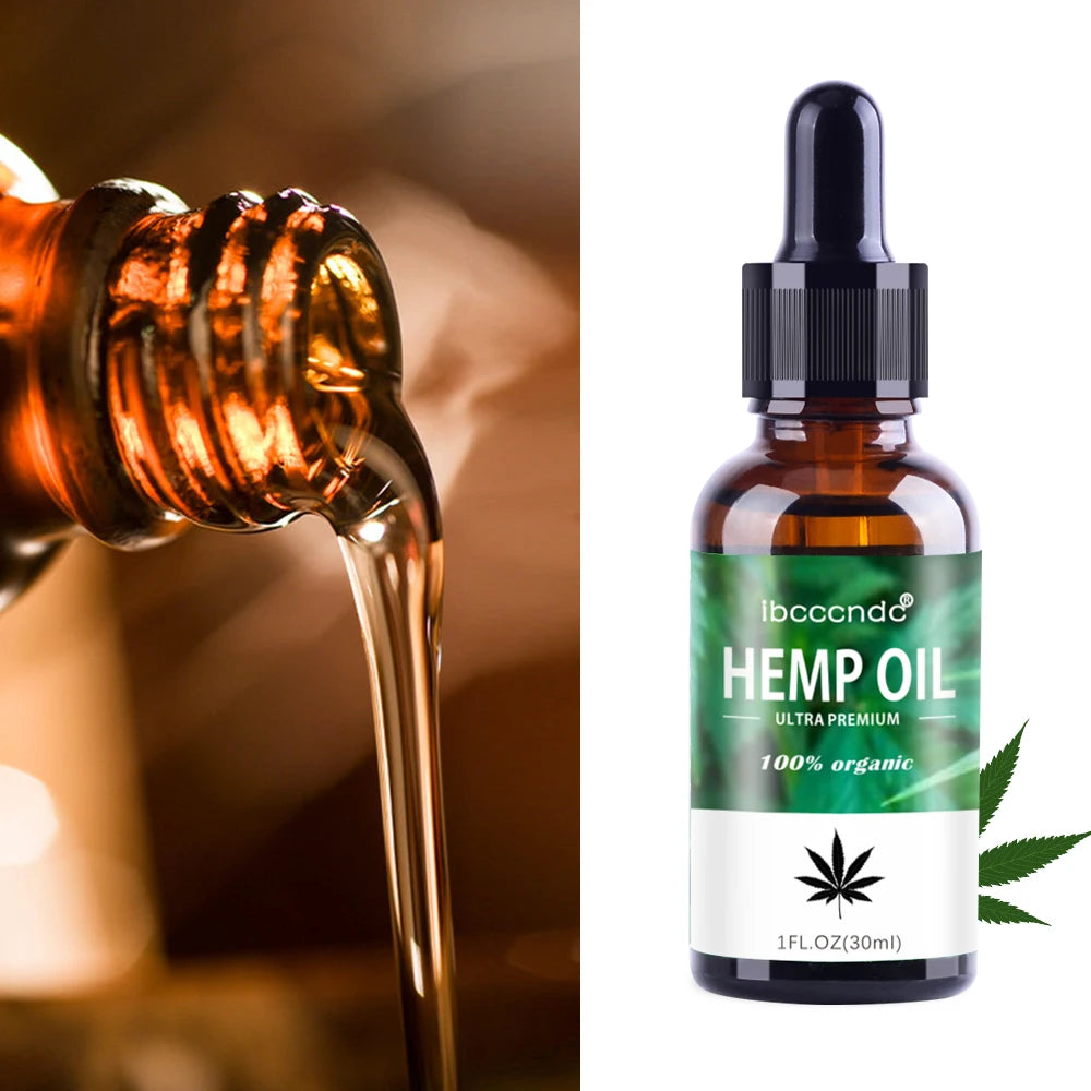 30ml 100% Organic Hemp Oil 2000mg Bio-active Hemp Seeds Oil Extract Drop for Pain Relief Reduce Anxiety Better Sleep Essence