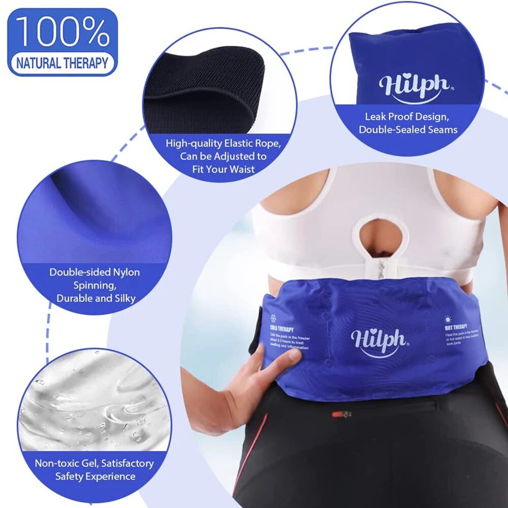 Reusable Lower Back Ice Pack For Back Injuries. Hot Cold Compress Therapy Lumbar Back Brace Support For Pain Relief.