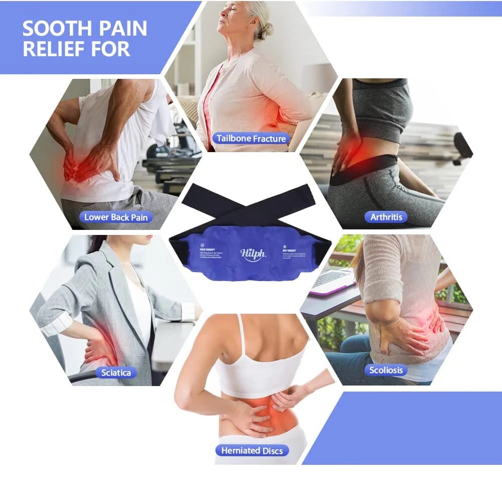 Bolsa de hielo reutilizable para la parte inferior de la espalda para lesiones de espalda. Soporte lumbar para terapia de compresas frías y calientes para aliviar el dolor.