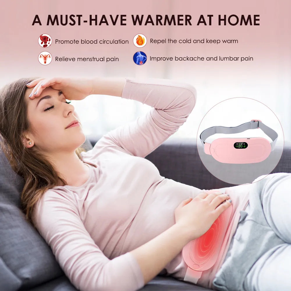 Electric Menstrual Cramp Massager Vibrator Heating Belt for Menstrual Pain. Waist- Stomach Warming. Rechargeable