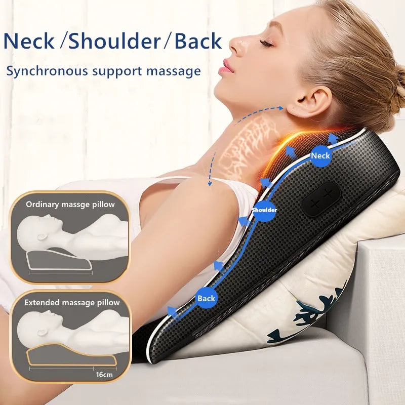 Jinkairui Electric Shiatsu Head Neck Cervical Traction Body Massager Car Back Pillow with Heating Vibrating Massage Device