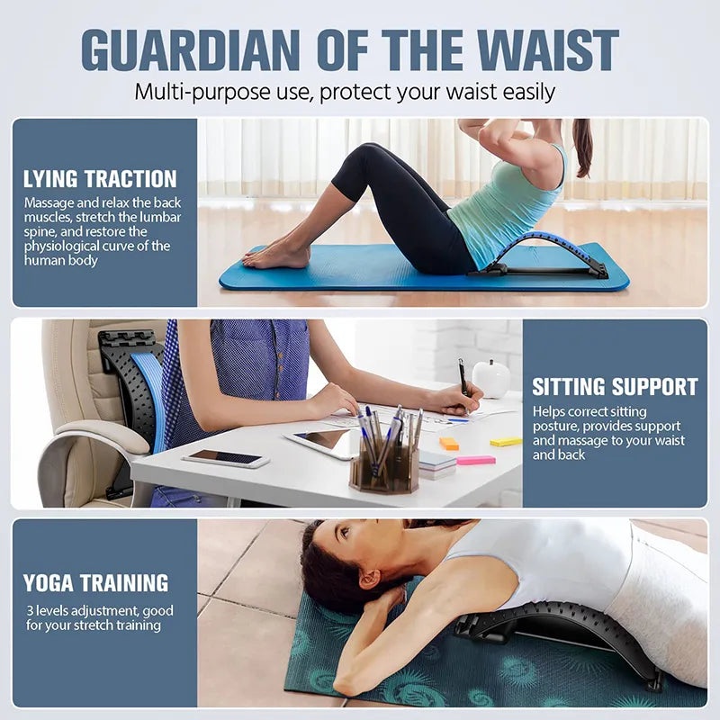 Back Stretcher Magnetotherapy, Multi-Level Adjustable Massager. Waist, Neck Fitness, Lumbar Cervical Spine Support Pain Relief